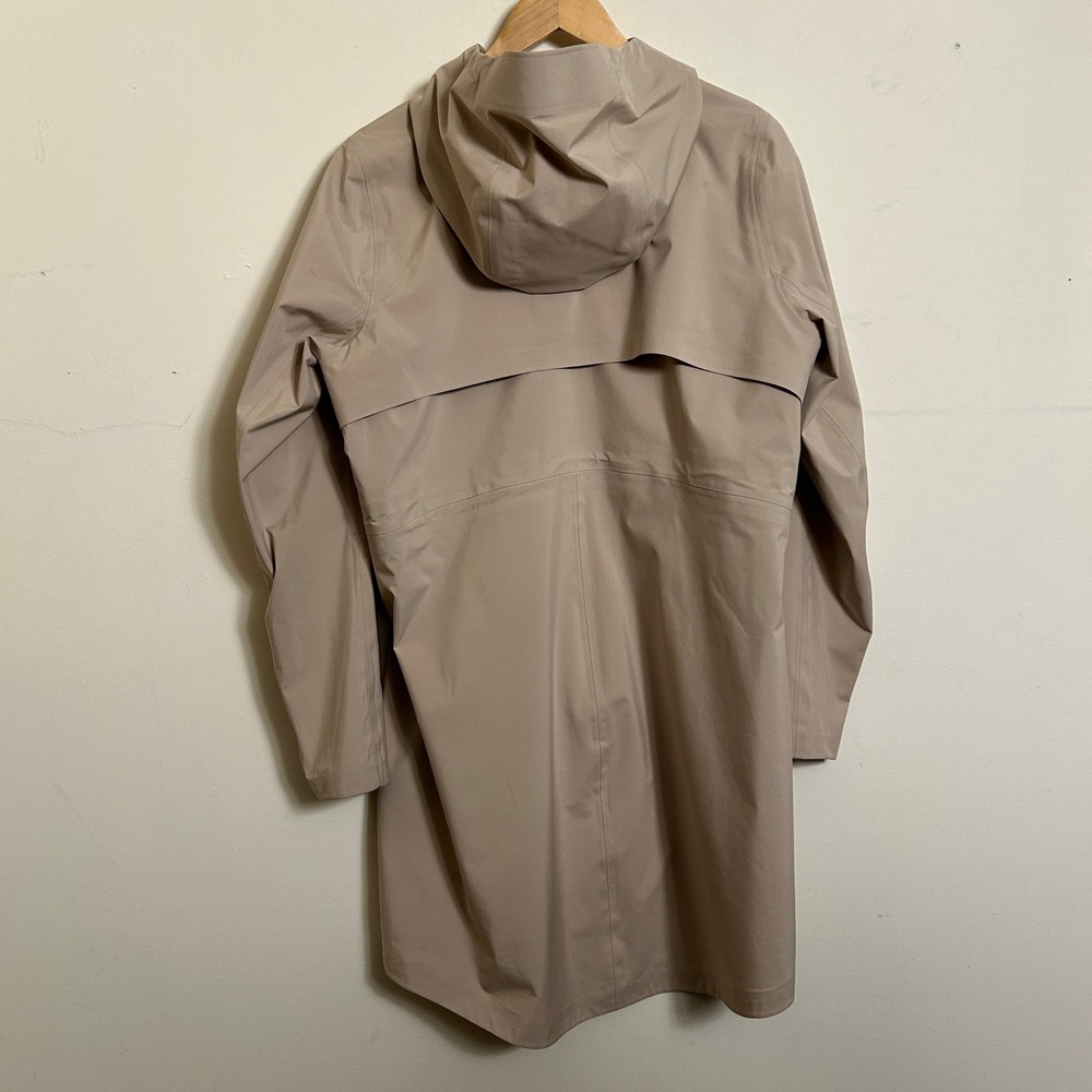 Lululemon Rain Rebel Jacket Beige Tan Hooded Long Raincoat Size 8 - Picture 2 of 8